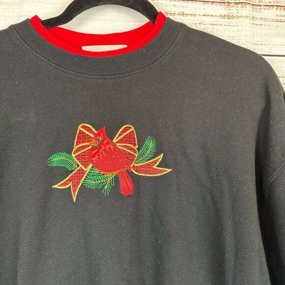 Womens VTG MC Sportswear Holiday Christmas Cardinal Black Red Sweatshirt XL - Picture 3 of 5